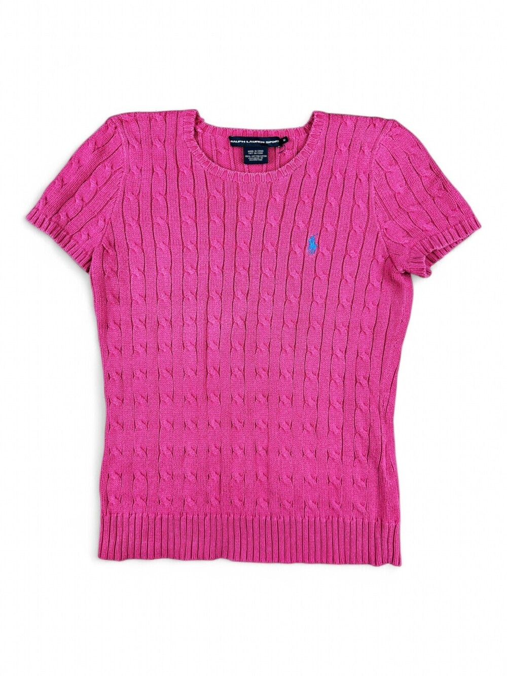 Ralph Lauren Sport Pink Cable Knit Short-Sleeve Crew Sweater M